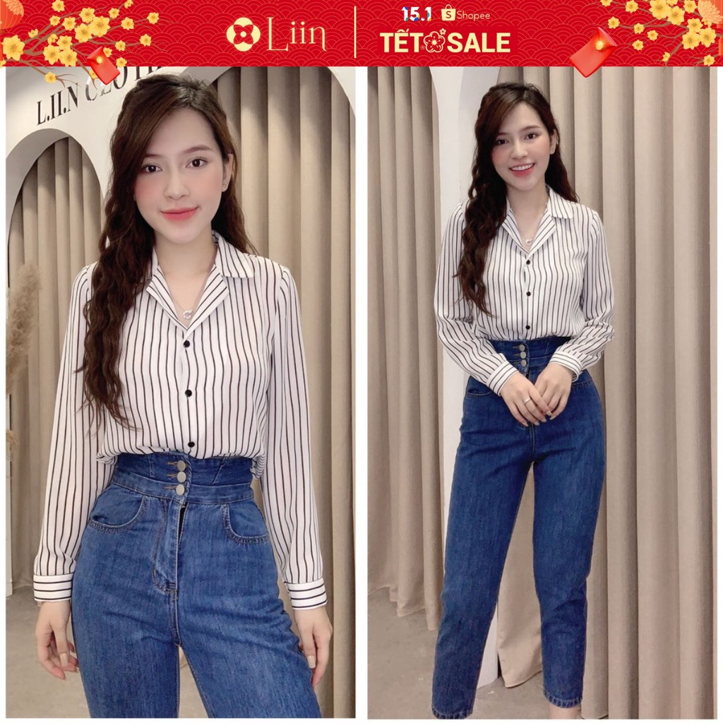 Áo sơ mi dài tay Sọc mix Cổ Vest phong cách trẻ trung, hiện đại Liin Clothing SM3899