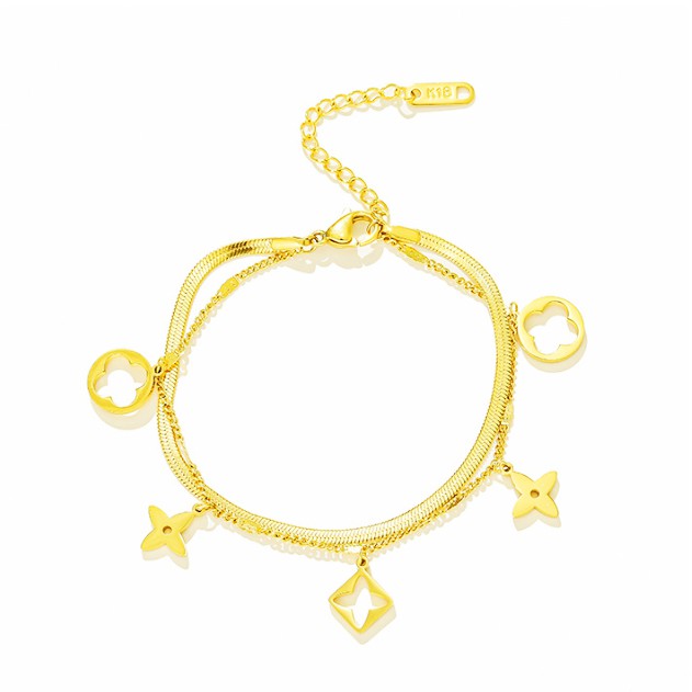 Lắc tay titan coa cấp kiểu 2 tầng dây mì+dập nhí rớt hoa 4 cánh cách điệu siêu đẹp, bền màu, hợp thời trang dễ phối đồ