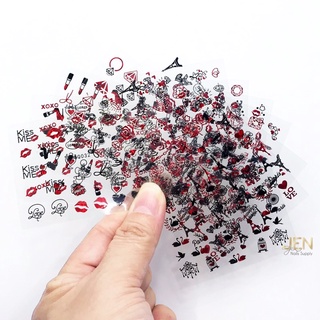 Sticker dán móng nail đỏ đen paris