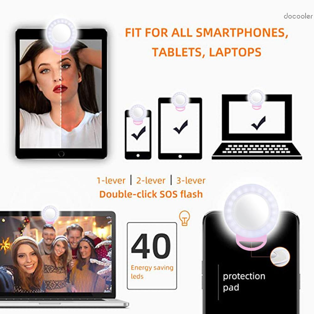 Đèn Led Tròn Mini Có Kẹp Gắn Điện Thoại Hỗ Trợ Quay Video / Chụp Ảnh Tự Sướng Tích Hợp Pin Có Thể Sạc Lại | BigBuy360 - bigbuy360.vn