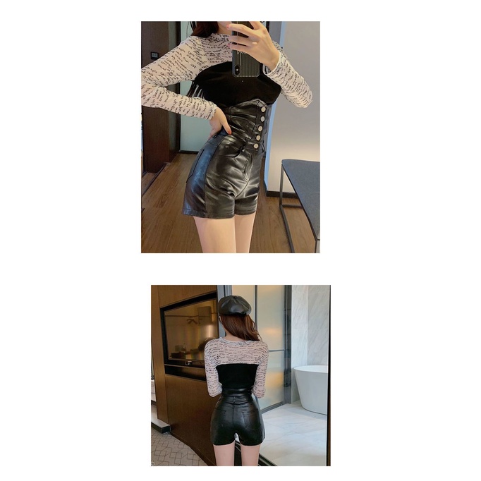 22aw!Quần Short Da PU Lưng Cao Dáng Ôm Thời Trang Thu Đông 2022 Cho Nữ