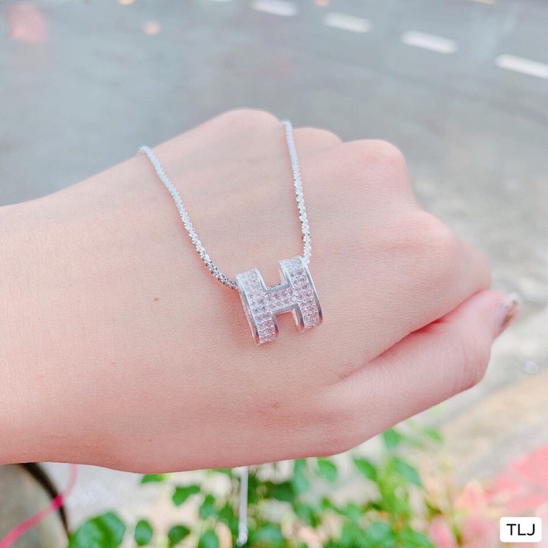 Dây chuyền nữ bạc thật mặt chữ H đính đá sang chảnh - Kho sỉ bạc Nhất Linh