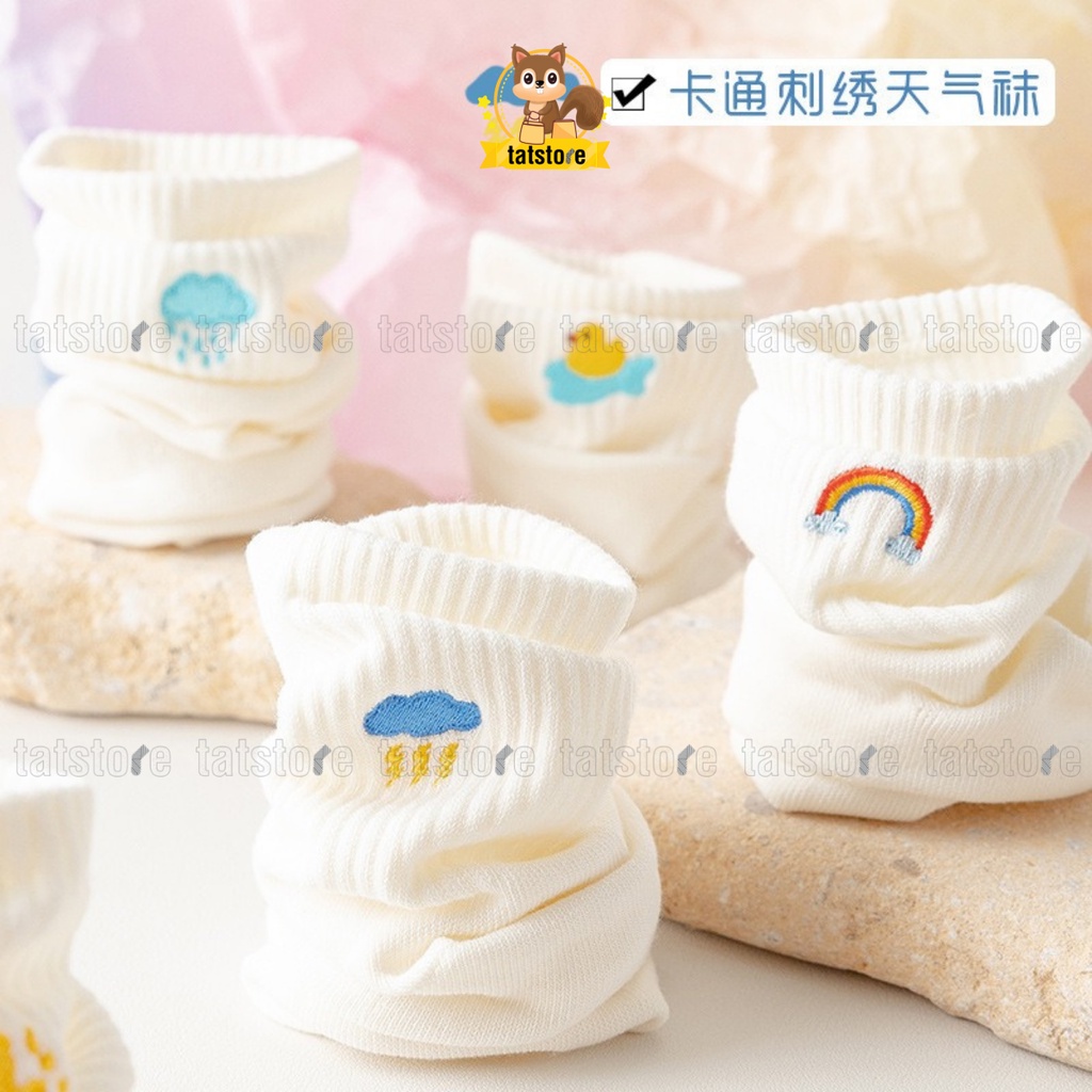 Combo tất nữ cổ cao màu trắng Hàn Quốc hoạt hình cute dự báo thời tiết TẤT STORE 2CCF2