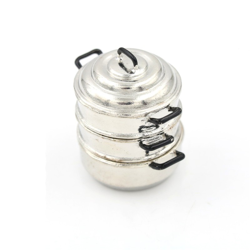 [xứng Đáng] Mô Hình Nồi Hấp Kim Loại 3 Tầng Trang Trí Nhà Búp Bê 1: 12