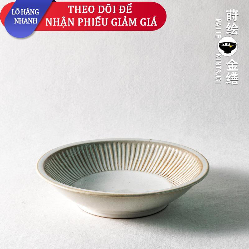 ▼☌✐Bộ đồ bằng đá kiểu Nhật Bản làm thủ công đĩa Jingdezhen đĩa ăn đơn giản Đĩa súp sáng tạo Đĩa sâu khay cổ điển Đĩa trá
