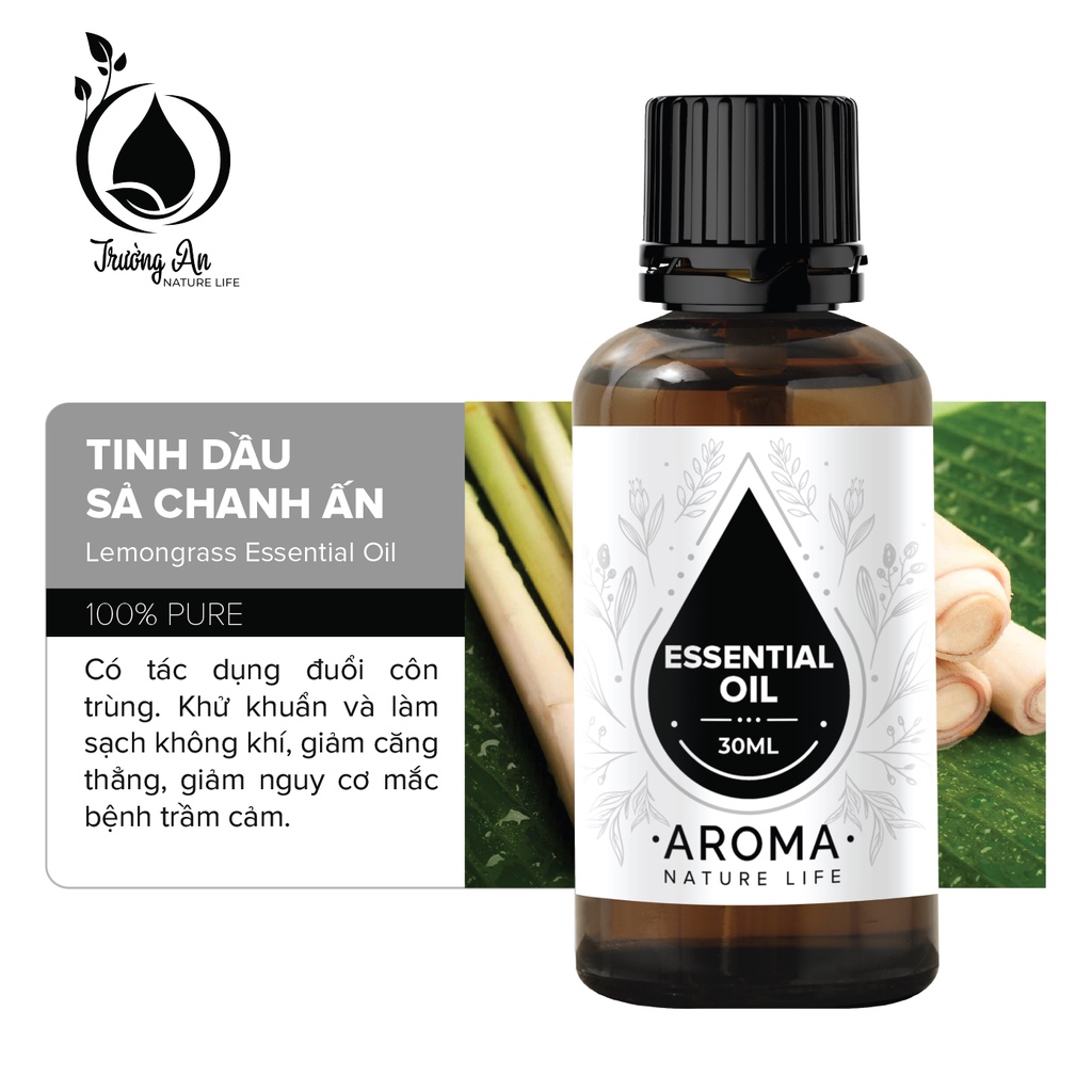 Tinh dầu nguyên chất Sả Chanh Ấn TRƯỜNG AN khử mùi đuổi muỗi an toàn/ Bạc Hà/ Quế/ Bưởi/ Cam/ Hoa Lài/ Quýt/ Tràm Gió.