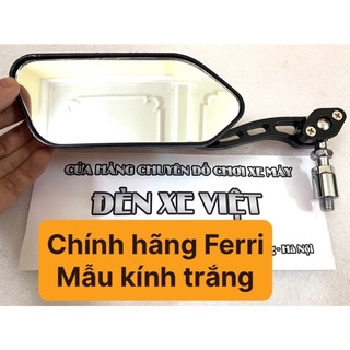 Gương kính chiếu hậu 5 cạnh xe máy chính hãng hùng cường ferri bikedecor - mặt kính trắng - đèn xe việt