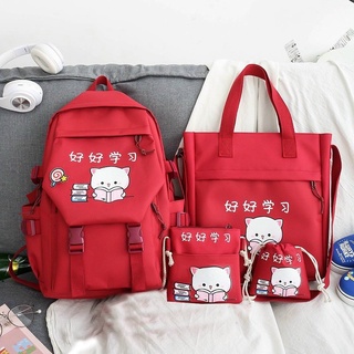 Set balo 4 món mèo  cute đọc sách