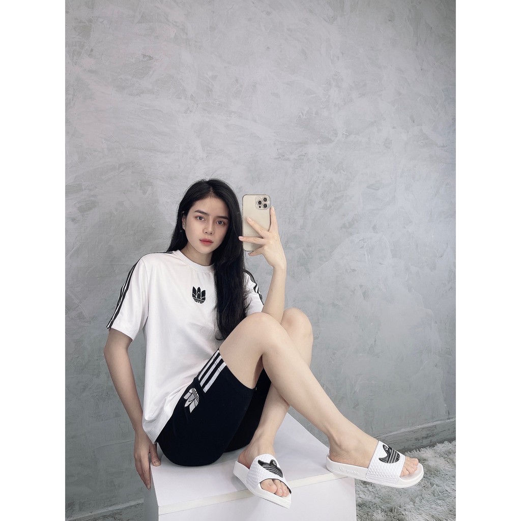(HÀNG XUẤT XỊN) Dép das logo mới Adilette Shmoofoil Slides White  Made in Italy full box tem tag code  Size 3-4-5-6