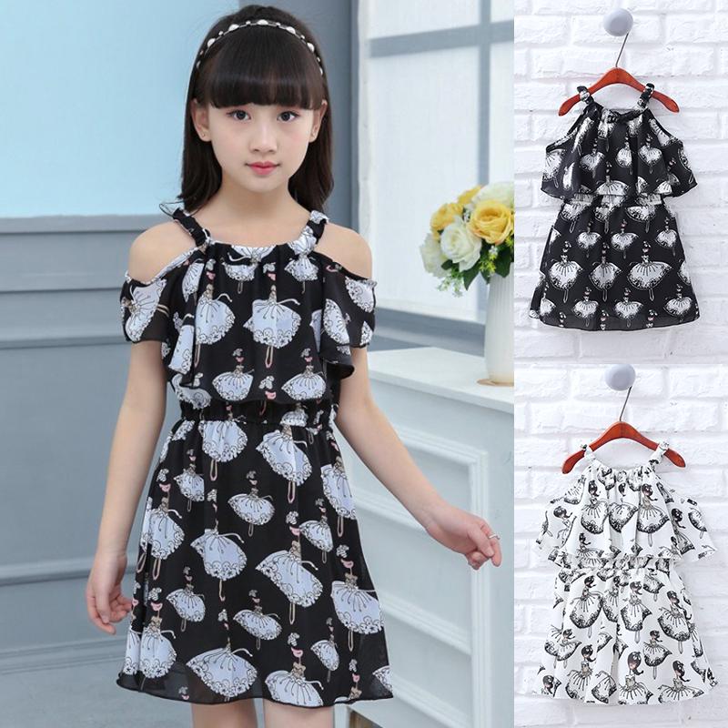 Đầm chiffon in hoa cho bé gái 4-13 tuổi