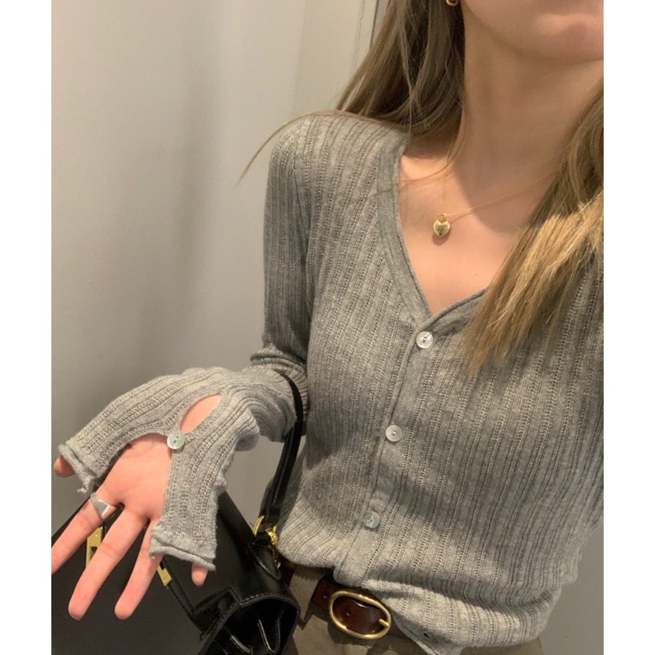 Áo Khoác Cardigan Dệt Kim Cổ Chữ V Màu Sắc Đơn Giản Cho Nữ