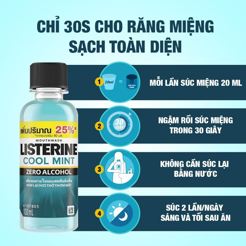 Nước súc miệng Listerine Cool mint Zero alcohol 100ml