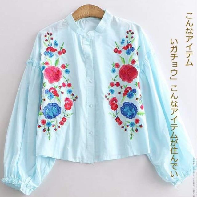 Áo sơ mi thêu hoa tay bo Zara hàng TQXK sale lẻ size