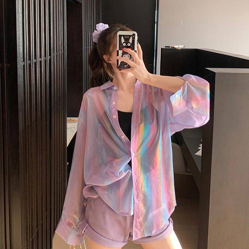 Áo sơ mi dài tay dáng rộng phong cách thời trang thoáng khí sành điệu cho nữ size S-3XL