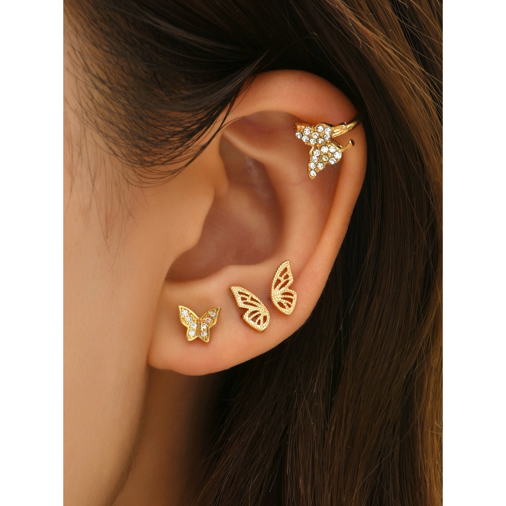 Set 4 Khuyên Tai Mạ Vàng 14K Phong Cách Boho Thời Trang