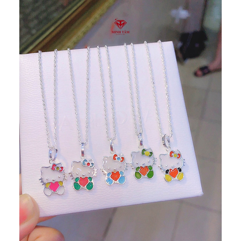 Dây chuyền bạc mèo Hello Kitty sơn màu chất liệu bạc ta cho bé Minh Tâm Jewelry