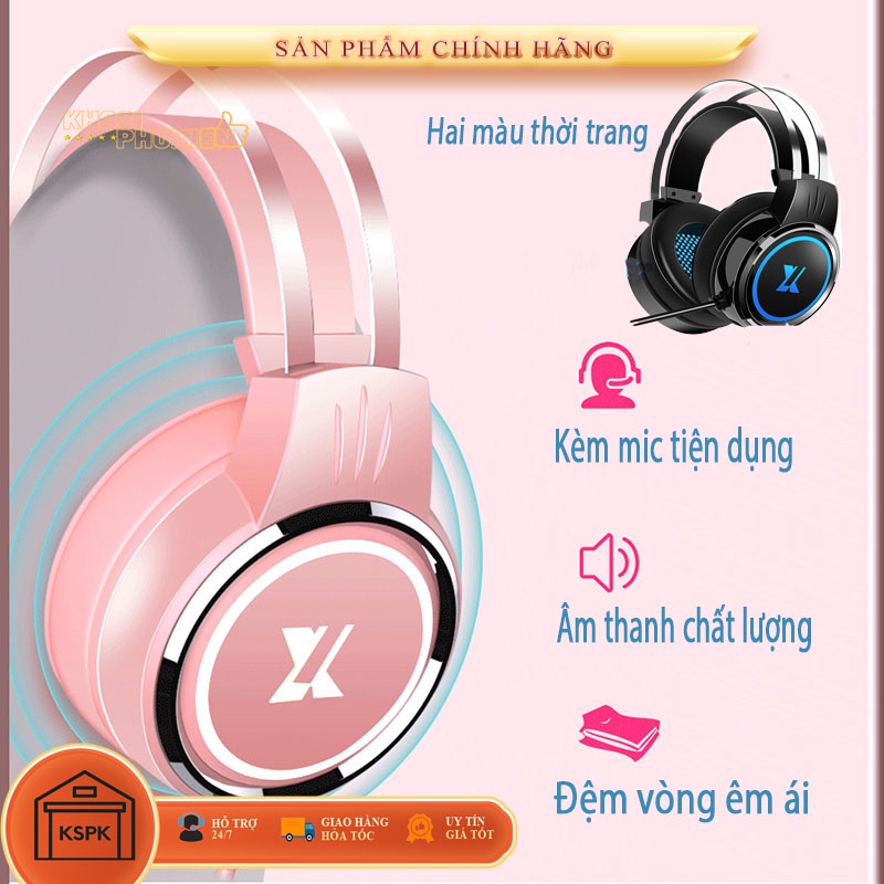 TAI NGHE MÁY TÍNH GAMING CÓ MIC MÀU ĐEN MÀU HỒNG KÈM LED SPK TNXL