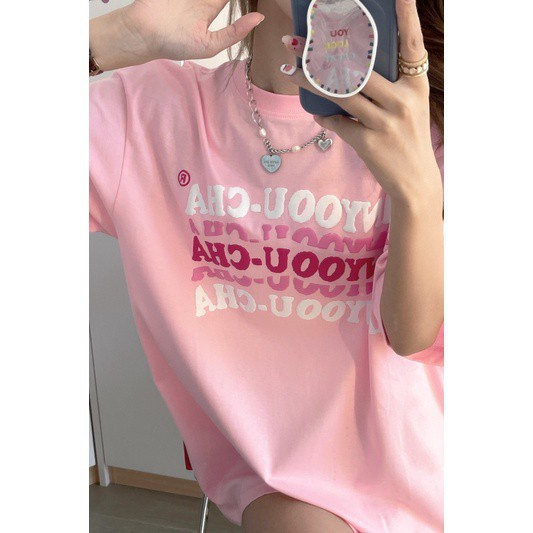 Áo thun tay ngắn cổ tròn dáng rộng in chữ thời trang dễ phối đồ