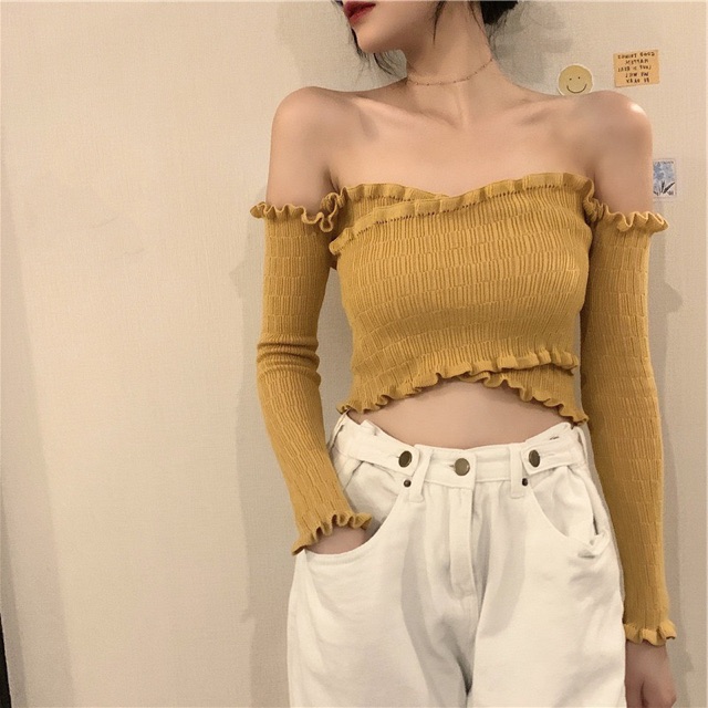 Áo trễ vai croptop chéo ngực