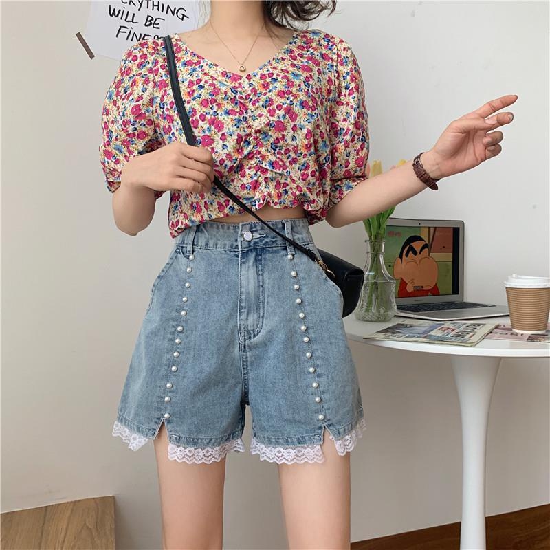 Quần Short Denim Lưng Cao Ống Rộng Phong Cách Hàn Quốc Dành Cho Nữ  tao bao