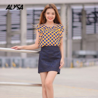 Áo sơ mi nữ công sở ALYSA chấm bi sát nách form rộng ảnh thật 210734