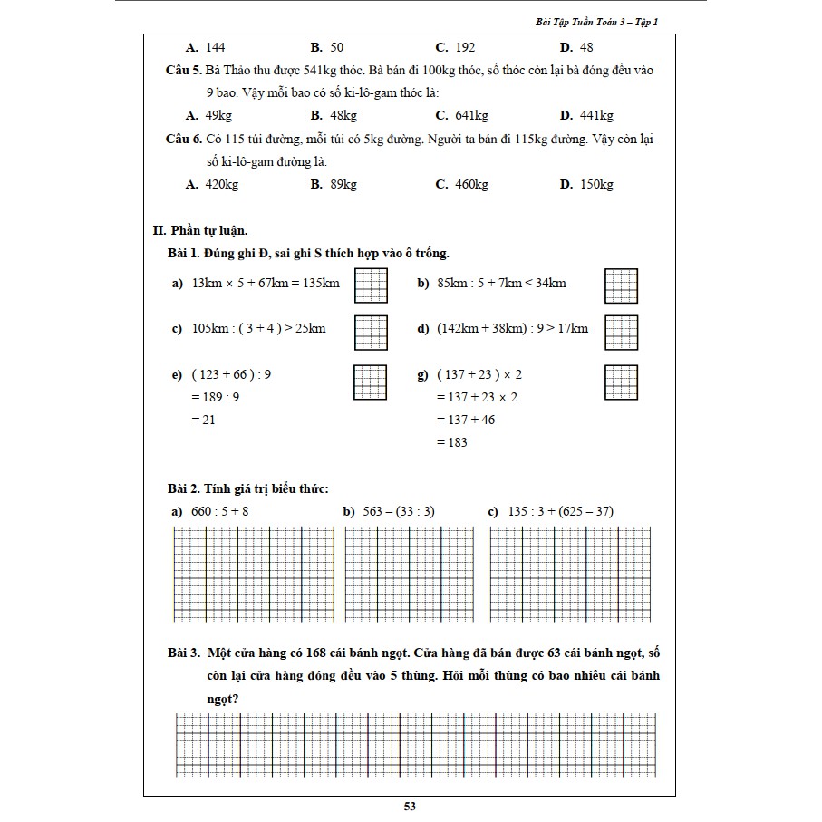 Sách - Bài Tập Tuần Toán 3 - Tập 1 (1 cuốn)