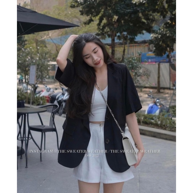 Blazer tay ngắn một lớp nữ chất không nhăn lên form đẹp | BigBuy360 - bigbuy360.vn