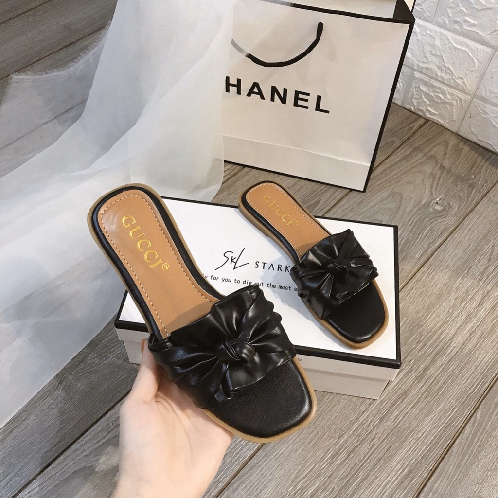 Dép lê nơ 2 màu đen trắng / dép nữ đẹp