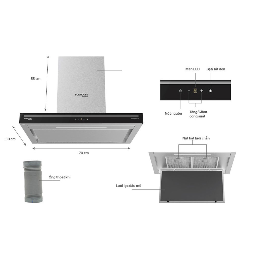 Máy hút mùi cao cấp chữ "T" Sunhouse Mama MMB6816-70