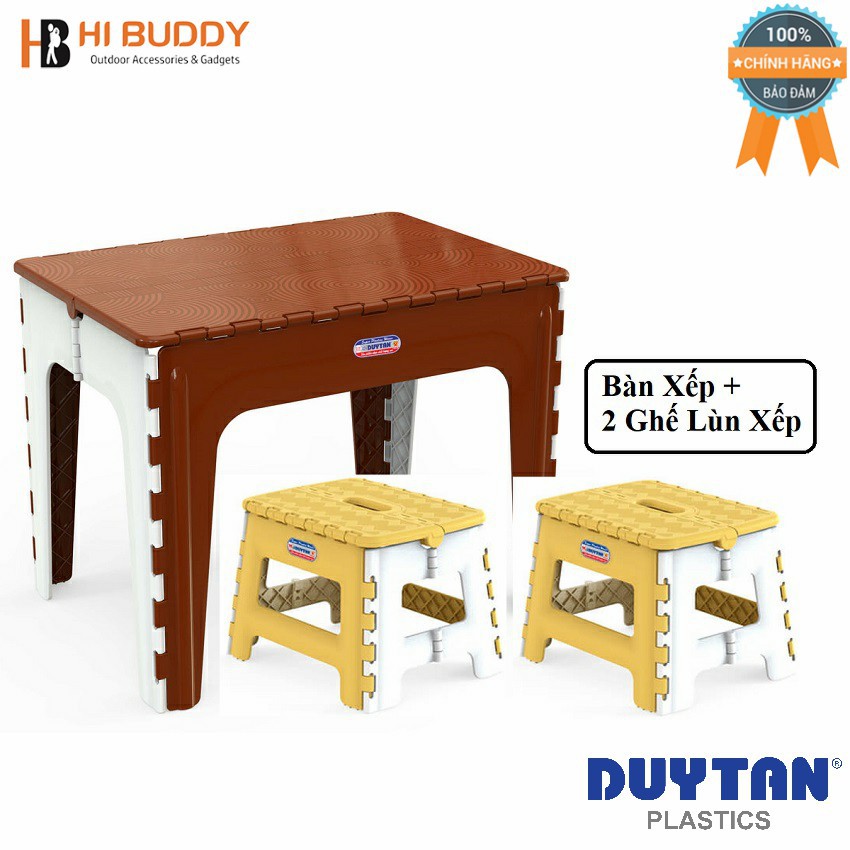 Combo Bàn Xếp Duy Tân (65 x 45 x 50 cm) No.947 và Hai Ghế Lùn Xếp Duy Tân (29.6 x 24 x 21.4 cm) No.944