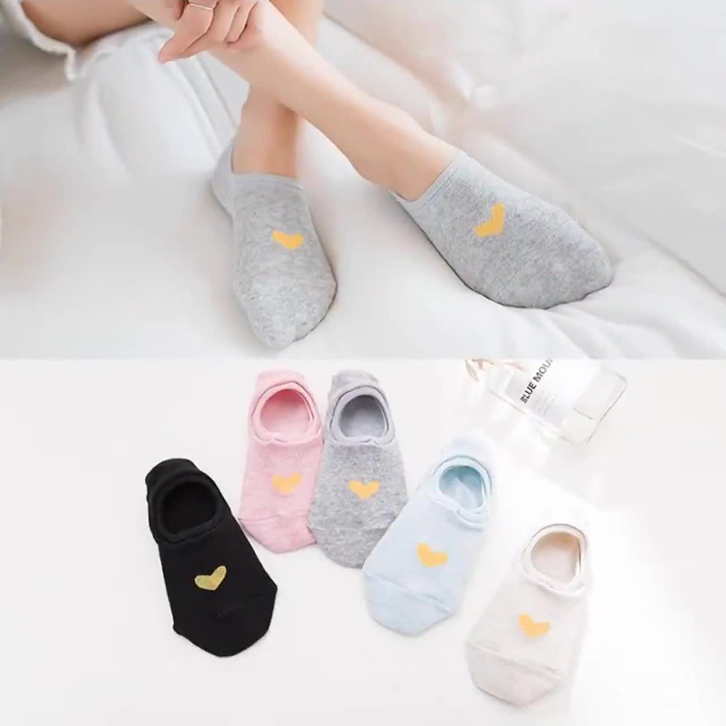 Vớ tất nữ cổ ngắn đi giày lười màu Pastel họa tiết trái tim chất cotton cao cấp - T016