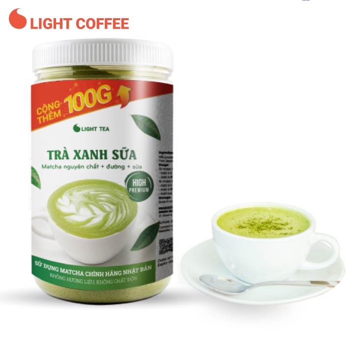 Bột trà xanh sữa, sử dụng matcha chính hãng Nhật Bản, thơm ngon, tiện lợi Light Coffee - Hũ 650g