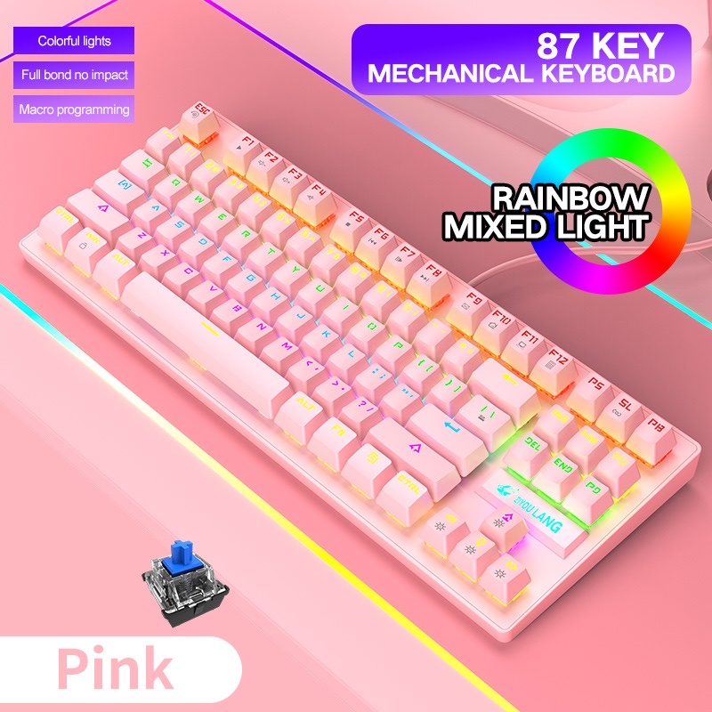 Bộ Bàn Phím Cơ Gaming K2 Và Chuột X500 Màu Hồng Dùng Cho Máy Tính, Laptop Hỗ Trợ Chơi Game Và Dùng Văn Phòng