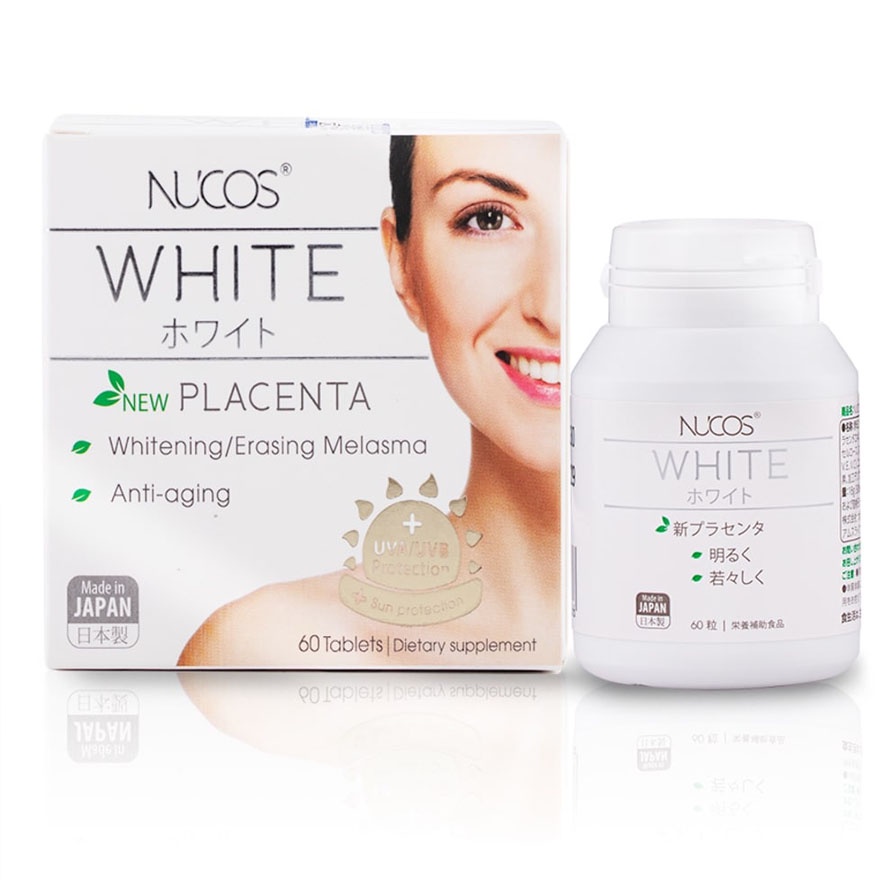 Thực Phẩm Bảo Vệ Sức Khỏe Nucos White New Placenta Sáng Da &amp; Giảm Thâm Nám 60 Viên