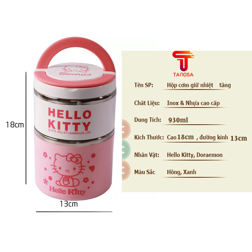 Cặp lồng cơm giữ nhiệt 2 tầng Hello Kitty và Dremon. Hộp Cơm Giữ Nhiệt 2 Tầng Hình Thú Ngộ Nghĩnh T3B3