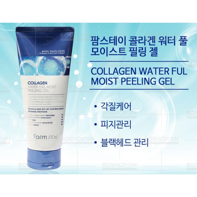 Tẩy Da Chết  Farm Stay Collagen Water Full Moist Peeling Gel 180ml