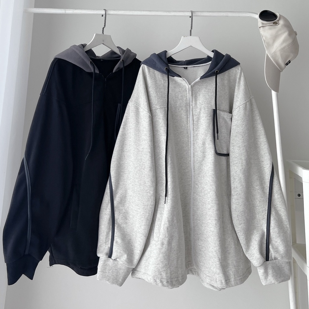 Áo khoác nỉ phối nón viền túi ( ảnh thật tại shop)