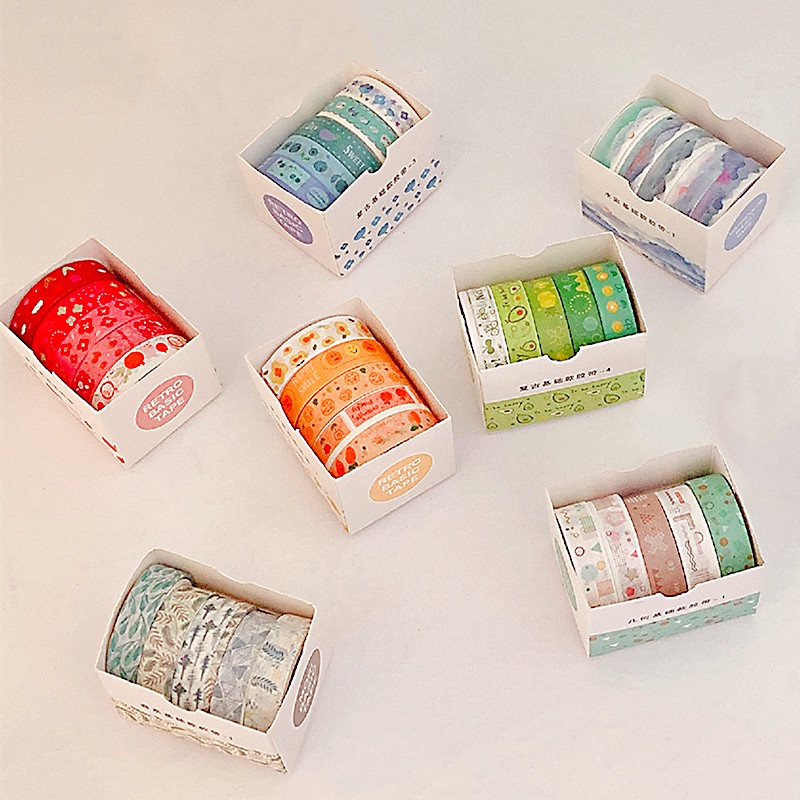 Set 5 cuộn băng keo washi RUIXIANG họa tiết tùy chọn phong cách retro trang trí sổ tay nhật ký DIY