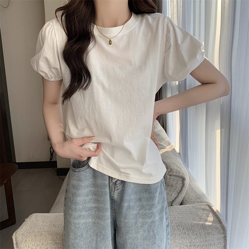 SUXI Áo Thun Tay Ngắn Phồng Màu Sắc Đơn Giản Thời Trang Mùa Hè