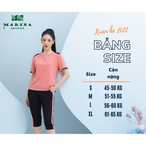 Đồ Bộ Nữ Mặc Nhà MARINA NGUYỄN Cotton Cao Cấp, Thiết Kế Cổ Tròn, Tay Ngắn, Bo Chun Gấu Áo, Vải Thoáng Mát 322006