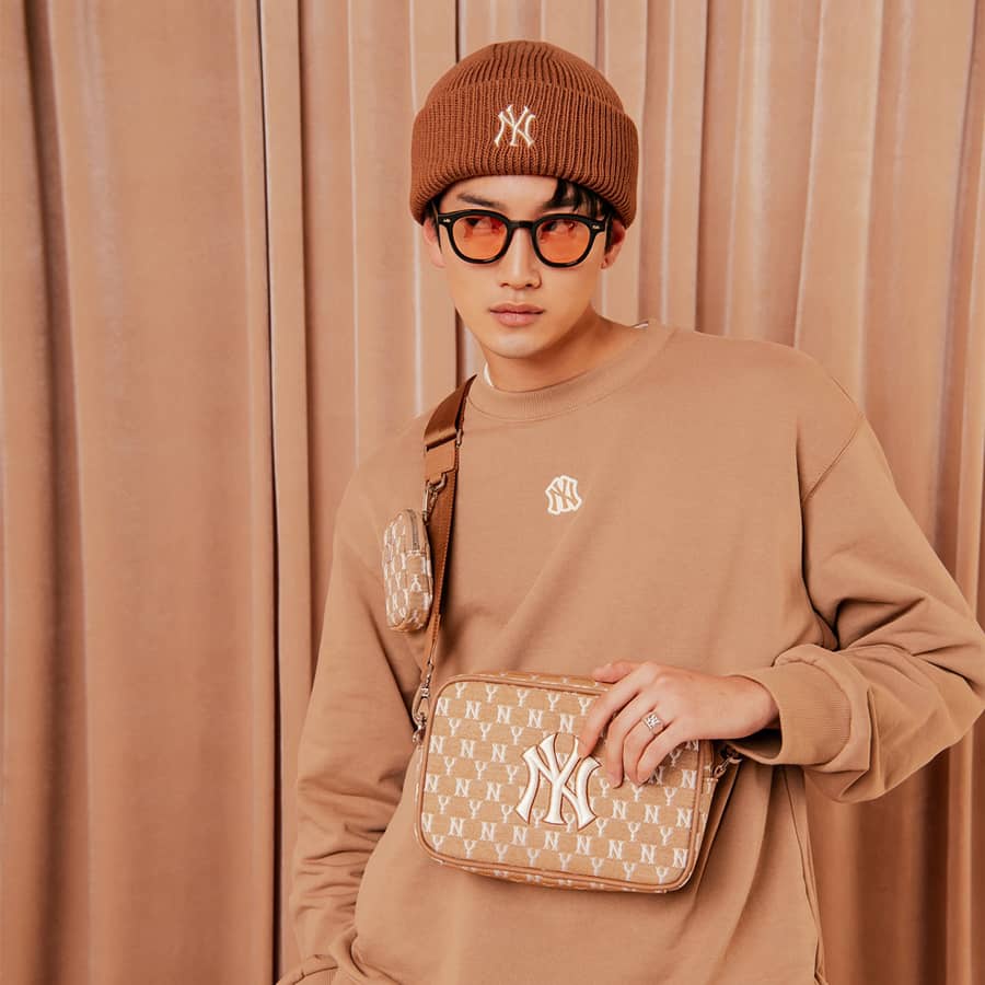 ✅ [ FELIX CHUẨN 1:1]  Túi đeo chéo NY MLB Monogram Jacquard Cross Bag NewYork Yankees Blue 32BGDC111-50N | BÁN GIÁ GỐC