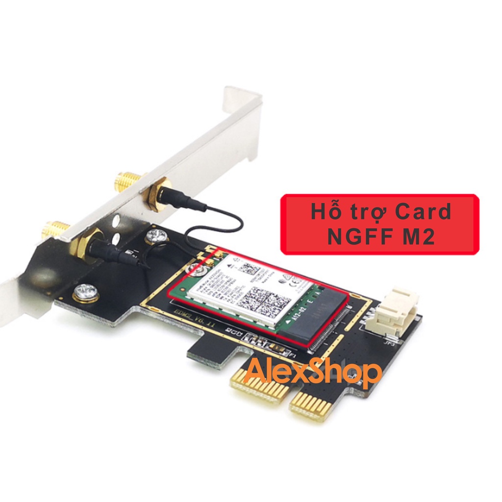 Adapter Pcie cho Card Wifi Chuẩn NGFF M2 4 Món (board, Anten 10dbi, Dây Usb Bluetooth)