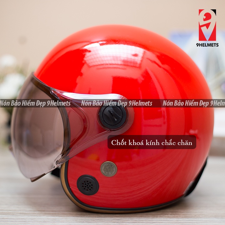 Nón bảo hiểm 3/4 Ntmax Viền Đồng có KÍNH - Đỏ Bóng