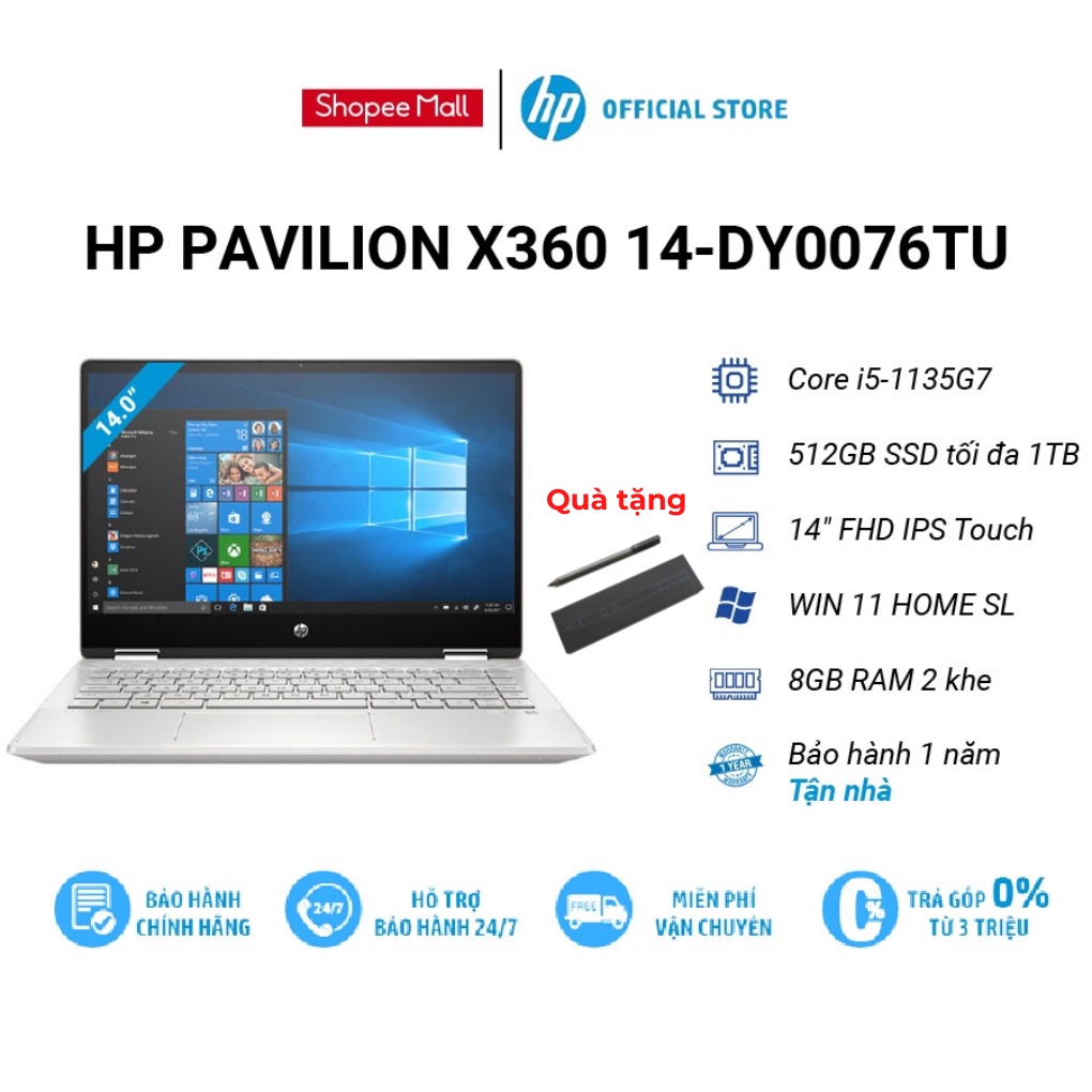 [Mã ELHP12 giảm đến 2TR2] Laptop HP Pavilion x360 46L94PA | i5-1135G7 | 8GB | 512GB SSD | 14FHD Touch |Win11