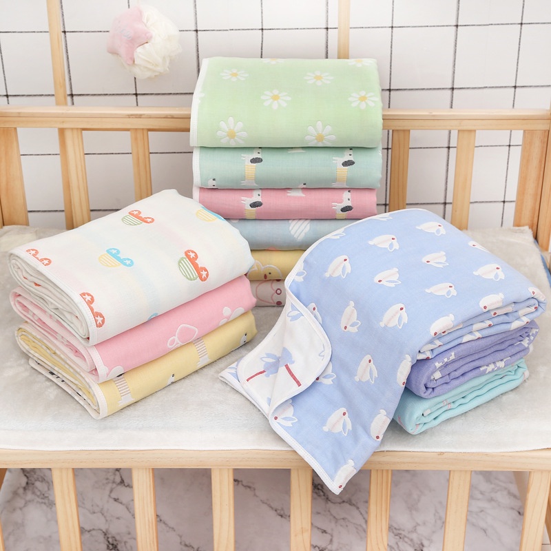 Chăn cho bé 6 lớp cotton muslin họa tiết 2 mặt 110x110cm, khăn tắm sơ sinh mềm mại cho trẻ, áo choàng tắm