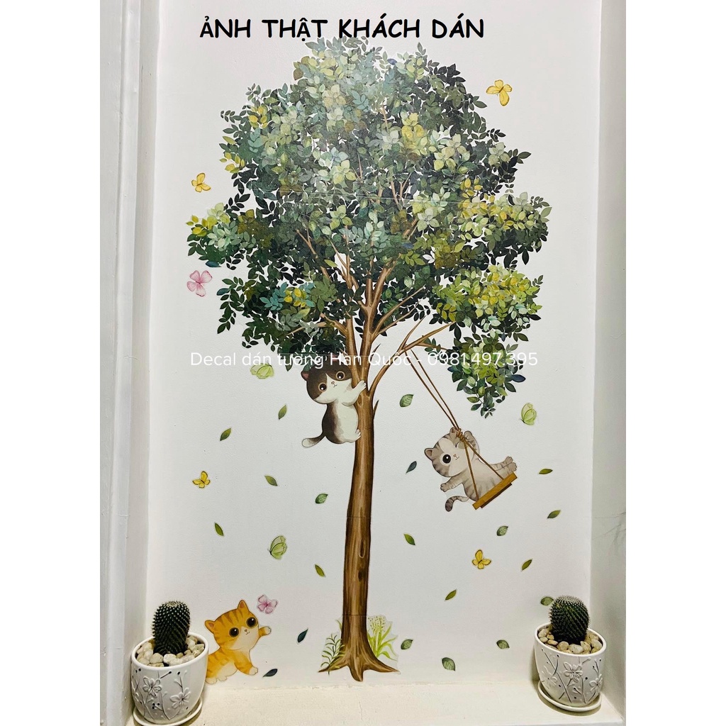 Decal dán tường phòng khách, giấy dán tường phòng ngủ, decal dán tường 3d, hình dán tường cây xanh