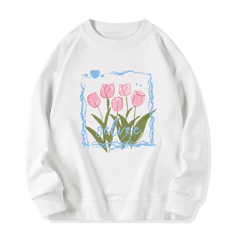 Áo sweater SELVZE tay dài không mũ in họa tiết phong cách Mỹ cổ điển thời trang cho nữ