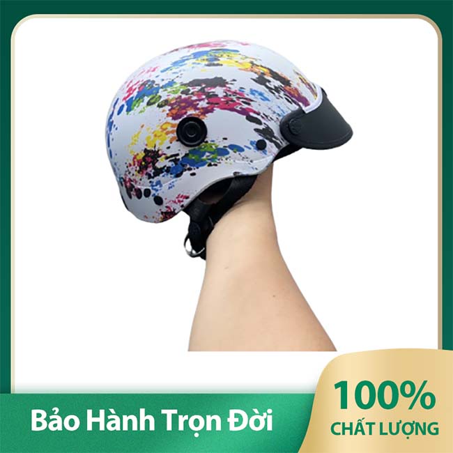 MŨ BẢO HIỂM NÓN SƠN NHÚNG CACBON HOẠ TIẾT - NÓN BẢO HIỂM NỮA ĐẦU 1/2 QUAI LÓT CÓ LOGO