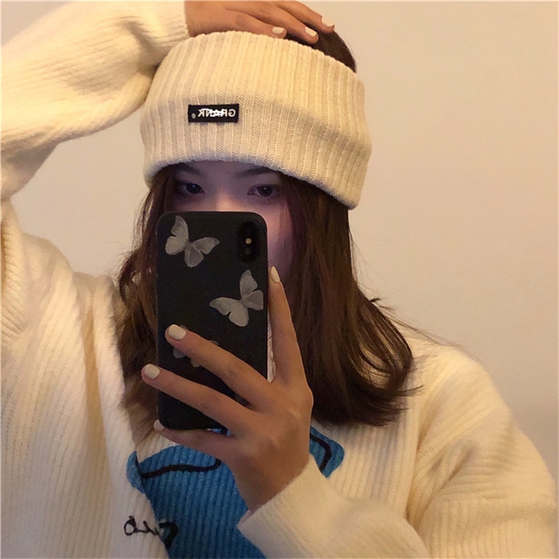 Băng đô len bản rộng phối họa tiết chữ phong cách Hàn Quốc cá tính trẻ trung