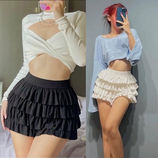 Chân Váy Xoè Tầng Cực Tôn Dáng Ngắn 4 Tầng Trendy Chất Thun Lưng Chun Tôn Dáng kèm áo croptop sexy Sugarbomb.mode